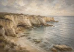 Blue Gray Sandstone Cove Coastal Landscape Wall Art Canvas Print