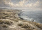 Blue Gray Windswept Coastal Landscape Wall Art Canvas Print