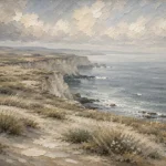 Blue Gray Windswept Coastal Landscape Wall Art Canvas Print