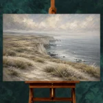 Blue Gray Windswept Coastal Landscape Wall Art Canvas Print - Image 2