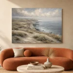 Blue Gray Windswept Coastal Landscape Wall Art Canvas Print - Image 3