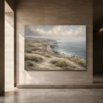 Blue Gray Windswept Coastal Landscape Wall Art Canvas Print - Image 5