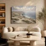 Blue Gray Windswept Coastal Landscape Wall Art Canvas Print - Image 6
