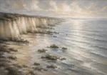 Blue Gray Silver Tide Coastal Landscape Wall Art Canvas Print