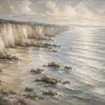 Blue Gray Silver Tide Coastal Landscape Wall Art Canvas Print