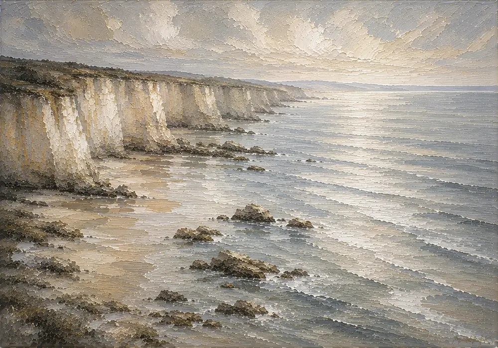Blue Gray Silver Tide Coastal Landscape Wall Art Canvas Print