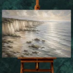Blue Gray Silver Tide Coastal Landscape Wall Art Canvas Print - Image 2