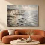 Blue Gray Silver Tide Coastal Landscape Wall Art Canvas Print - Image 3