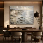 Blue Gray Silver Tide Coastal Landscape Wall Art Canvas Print - Image 4