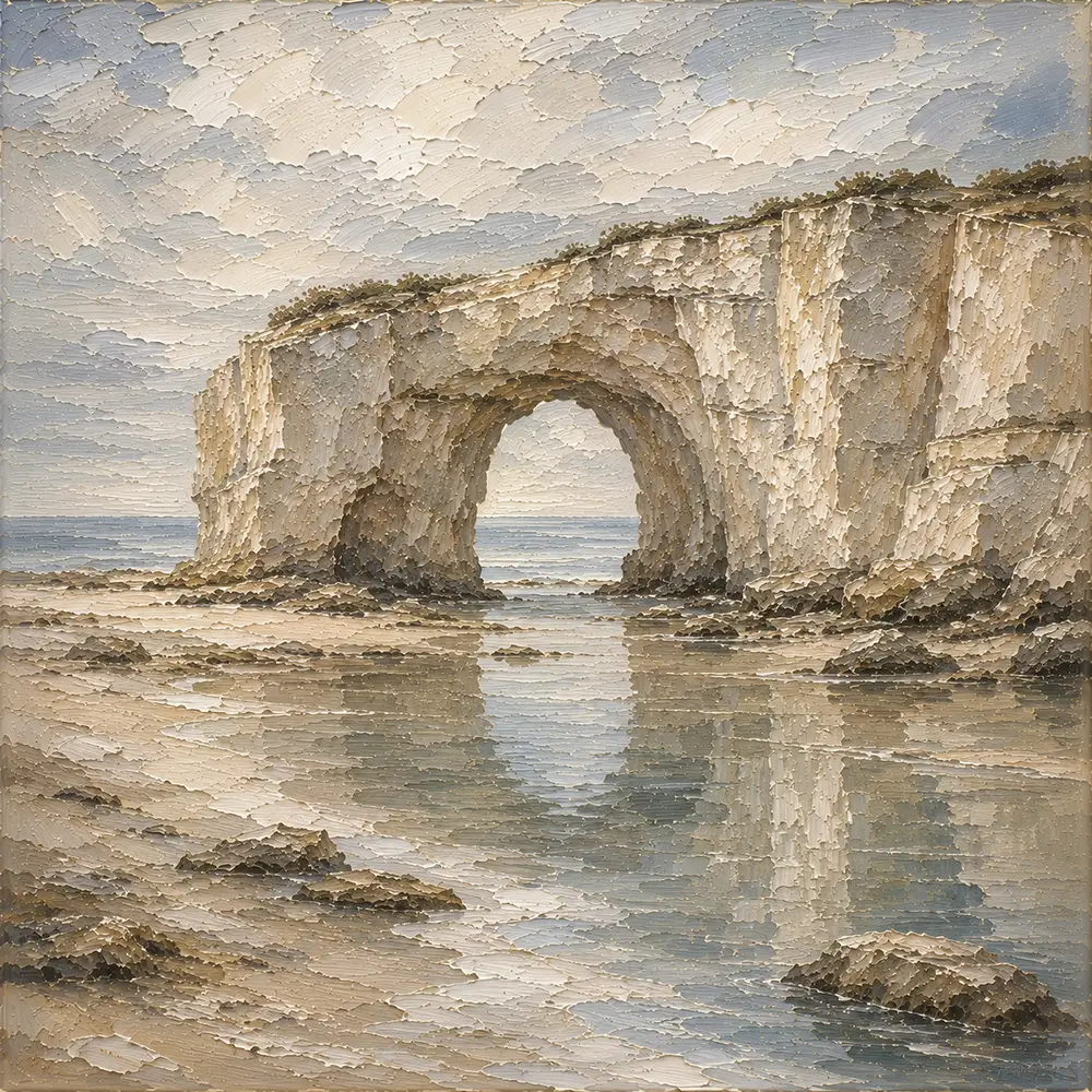 Blue Gray Sea Arch Coastal Landscape Wall Art Canvas Print