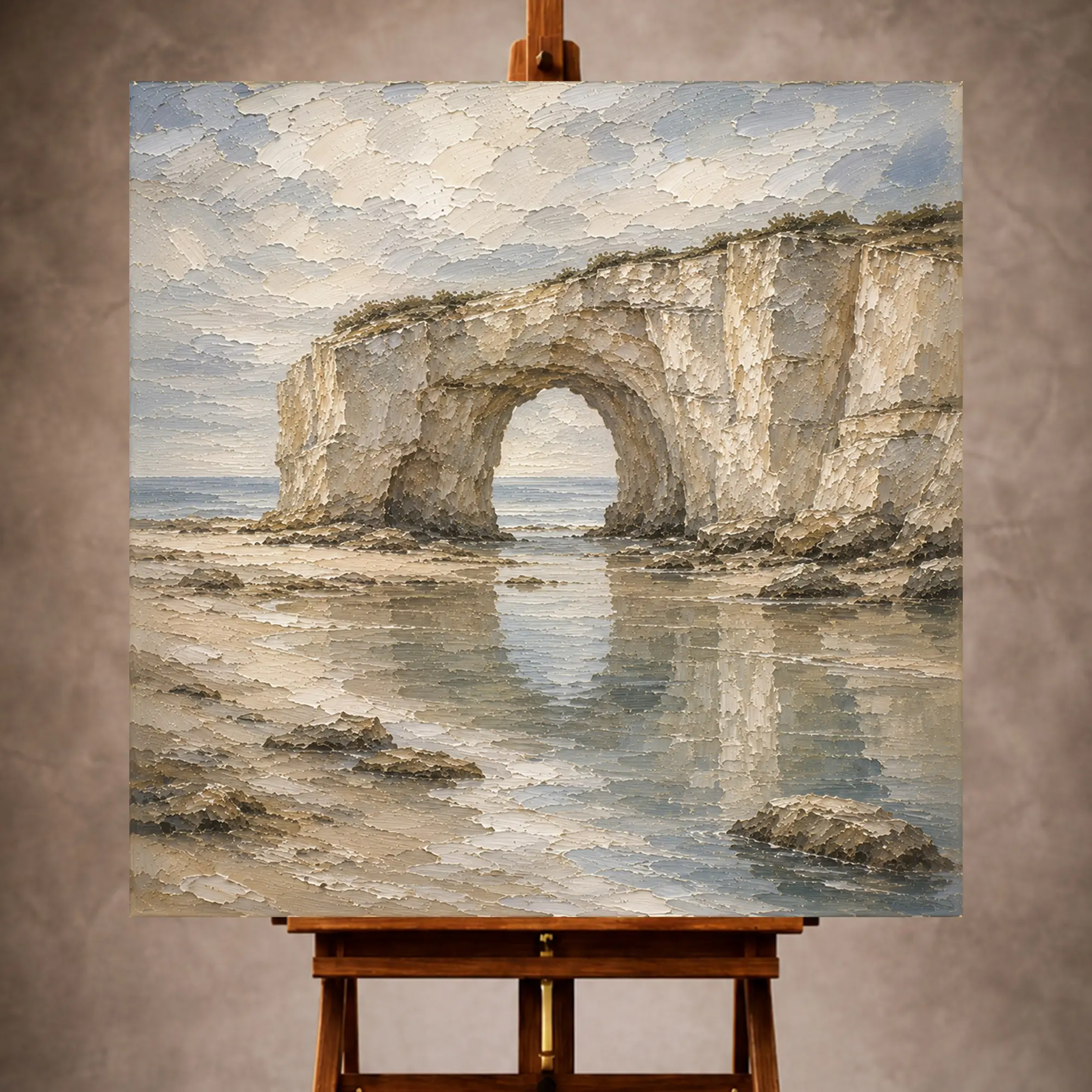 Premium Wall Art Kare Html Edition – LANDSCPE031 Image 1 Blue gray and ivory refined Coastal Landscape Wall Art print for elegant interiors. No text or watermarks in design.