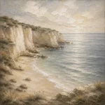 Blue Gray Secluded Cove Coastal Landscape Wall Art Canvas Print