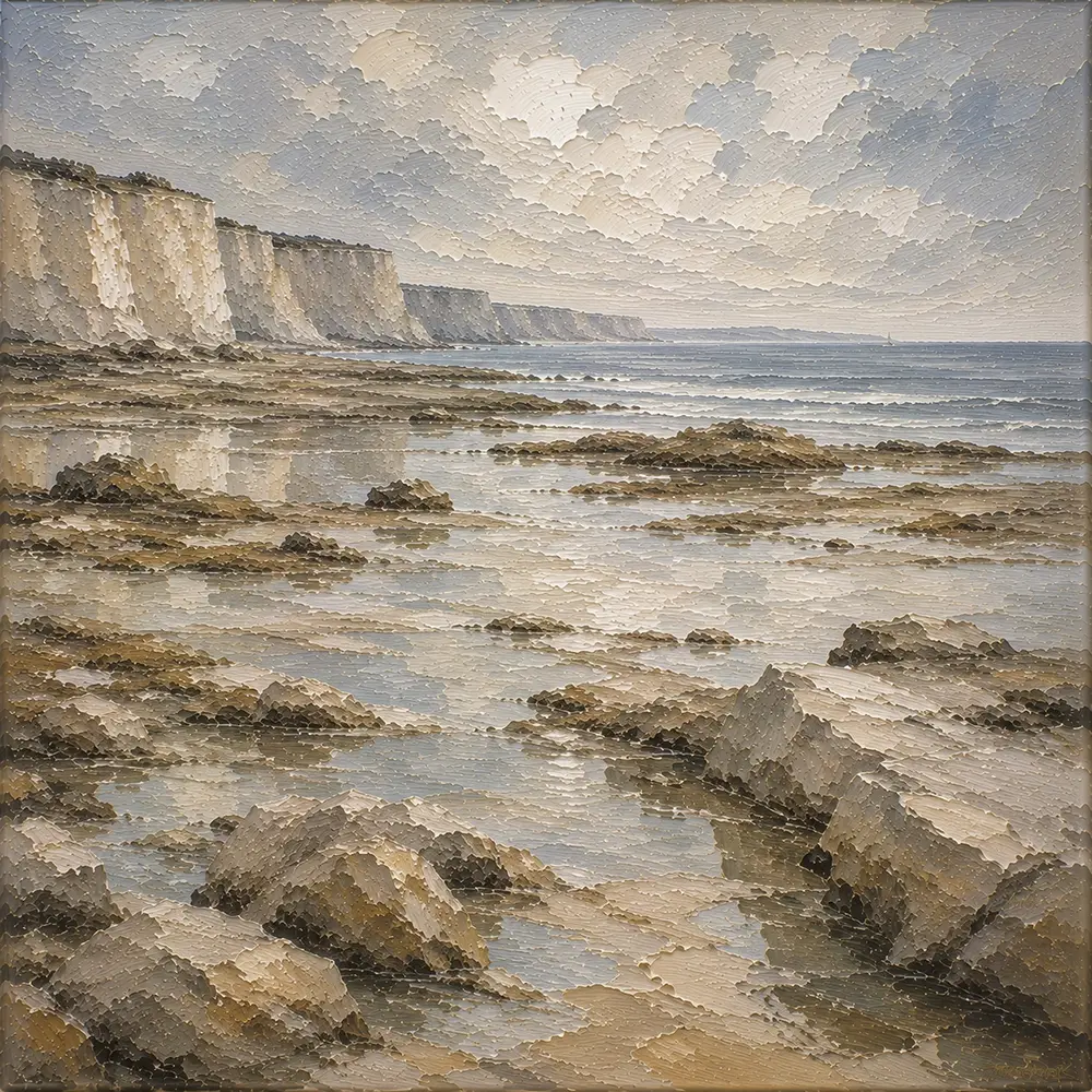 Blue Gray Low Tide Coastal Landscape Wall Art Canvas Print