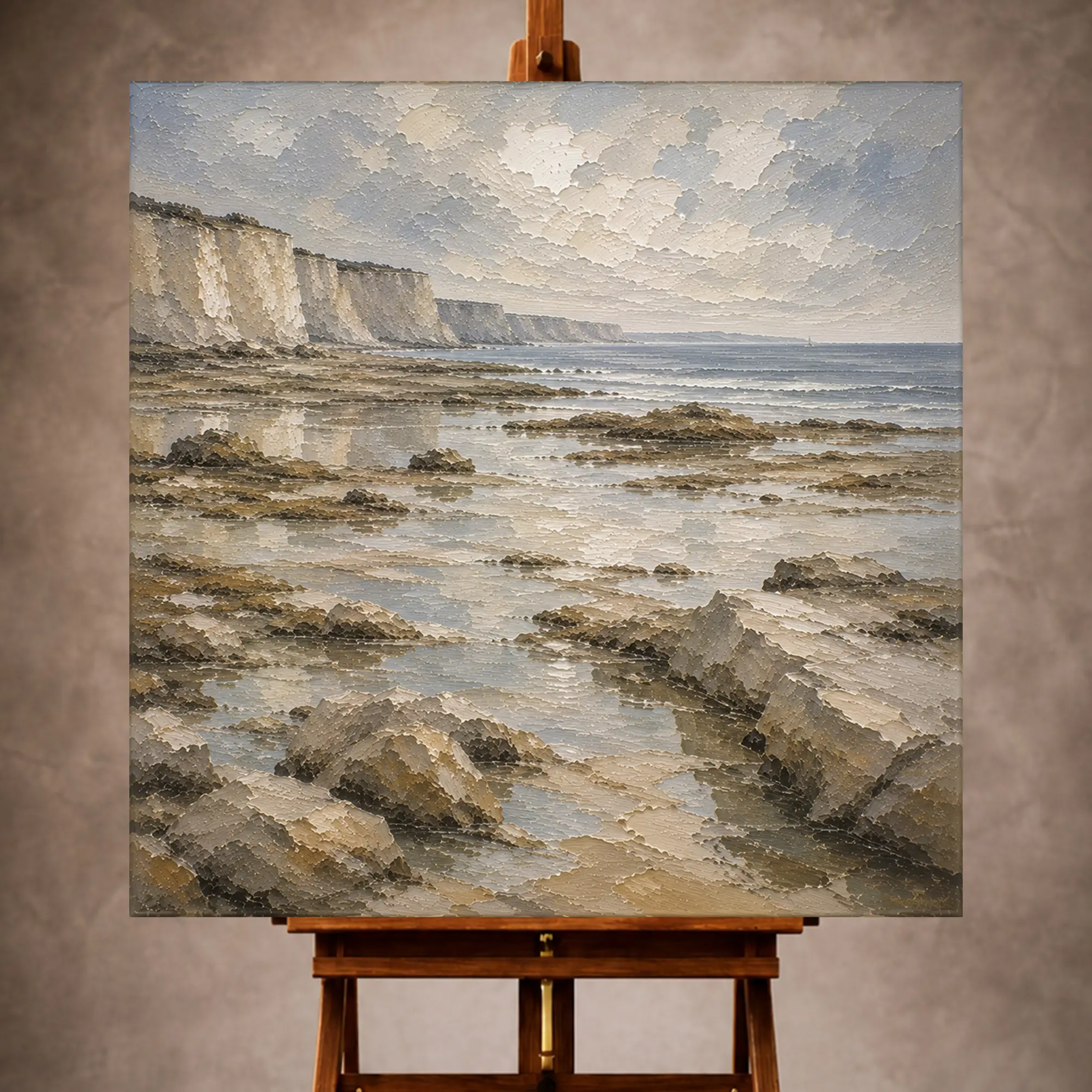 Premium Wall Art Kare Html Edition – LANDSCPE033 Image 1 Blue gray and ivory contemplative Coastal Landscape Wall Art print for elegant interiors. No text or watermarks in design.