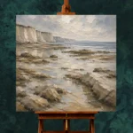 Blue Gray Low Tide Coastal Landscape Wall Art Canvas Print - Image 2