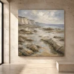 Blue Gray Low Tide Coastal Landscape Wall Art Canvas Print - Image 3