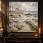 Blue Gray Low Tide Coastal Landscape Wall Art Canvas Print - Image 4