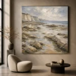 Blue Gray Low Tide Coastal Landscape Wall Art Canvas Print - Image 6