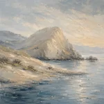 Blue Gray Ivory Headland Coastal Landscape Wall Art Canvas Print