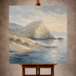 Blue gray and ivory airy Coastal Landscape Wall Art print for elegant interiors. No text or watermarks in design.