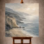 Blue gray and ivory quiet luxury Coastal Landscape Wall Art print for elegant interiors. No text or watermarks in design.