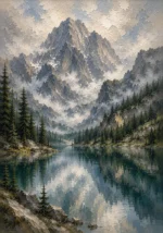 Misty Blue Alpine Lake Mountain Landscape Wall Art Canvas Print