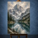 Misty Blue Alpine Lake Mountain Landscape Wall Art Canvas Print - Image 2