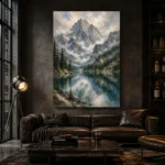 Misty Blue Alpine Lake Mountain Landscape Wall Art Canvas Print - Image 4