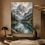 Misty Blue Alpine Lake Mountain Landscape Wall Art Canvas Print - Image 5