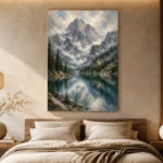 Misty Blue Alpine Lake Mountain Landscape Wall Art Canvas Print - Image 6