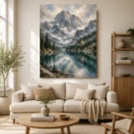 Misty Blue Alpine Lake Mountain Landscape Wall Art Canvas Print - Image 7