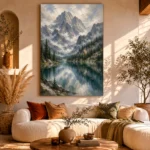 Misty Blue Alpine Lake Mountain Landscape Wall Art Canvas Print - Image 8