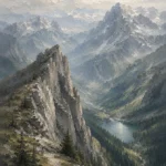 Misty Blue Stone Ridge Mountain Landscape Wall Art Canvas Print