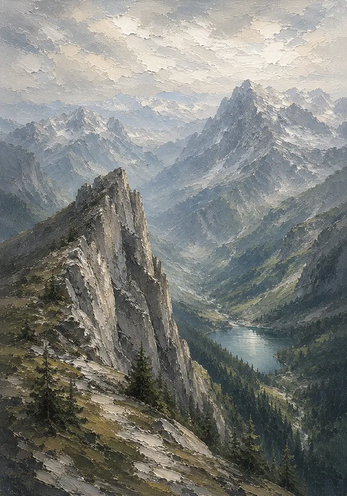 Misty Blue Stone Ridge Mountain Landscape Wall Art Canvas Print
