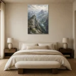 Misty Blue Stone Ridge Mountain Landscape Wall Art Canvas Print showcased in an elegant minimalist interior