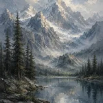 Misty Blue Snow-Touched Mountain Landscape Wall Art Canvas Print