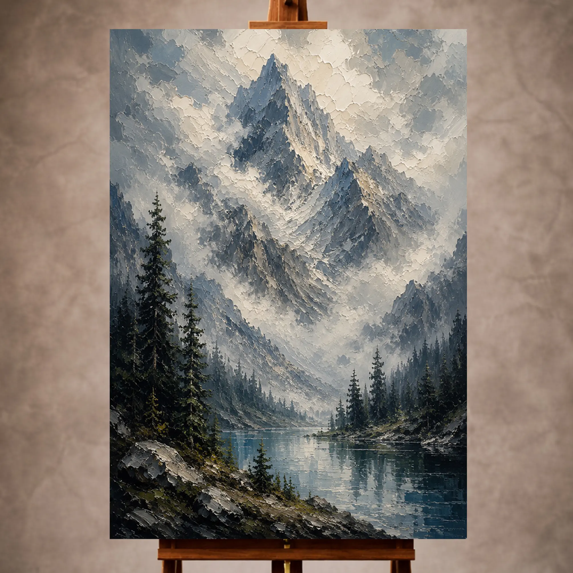 Premium Wall Art Dikey Html Edition – LANDSCPE040 Image 1 Misty blue majestic Mountain Landscape Wall Art print for elegant interiors. No text or watermarks in design.