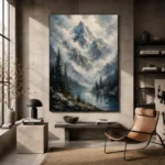 Misty Blue Cloud Peak Mountain Landscape Wall Art Canvas Print - Image 3