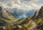Misty Blue Highland Pass Mountain Landscape Wall Art Canvas Print