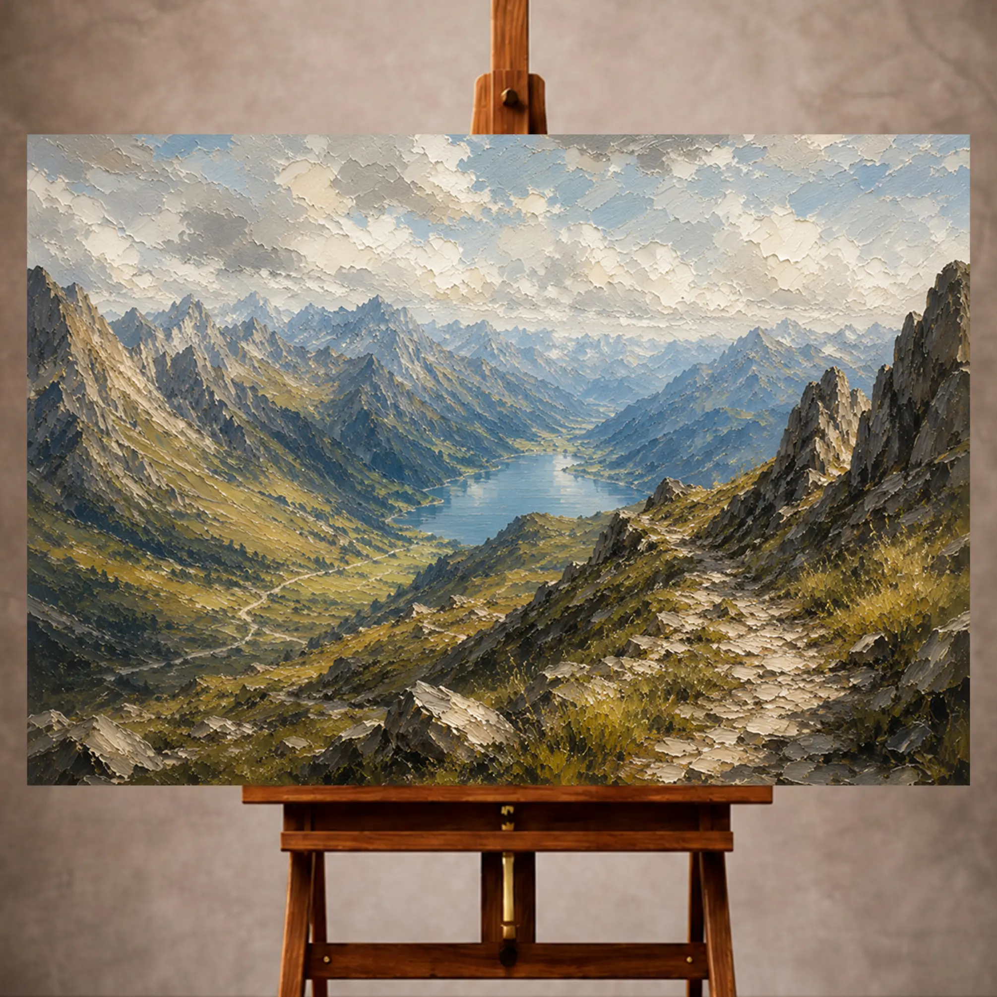 Premium Wall Art Yatay Html Edition – LANDSCPE042 Image 1 Warm misty blue Mountain Landscape Wall Art print for elegant interiors. No text or watermarks in design.