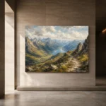 Misty Blue Highland Pass Mountain Landscape Wall Art Canvas Print - Image 5