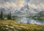 Misty Blue Alpine Meadow Mountain Landscape Wall Art Canvas Print