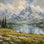 Misty Blue Alpine Meadow Mountain Landscape Wall Art Canvas Print
