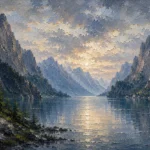 Misty Blue Fjord Vista Mountain Landscape Wall Art Canvas Print
