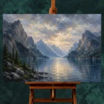 Misty Blue Fjord Vista Mountain Landscape Wall Art Canvas Print - Image 2