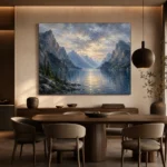 Misty Blue Fjord Vista Mountain Landscape Wall Art Canvas Print - Image 4
