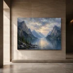 Misty Blue Fjord Vista Mountain Landscape Wall Art Canvas Print - Image 5