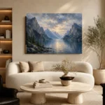 Misty Blue Fjord Vista Mountain Landscape Wall Art Canvas Print - Image 6