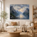 Misty Blue Fjord Vista Mountain Landscape Wall Art Canvas Print - Image 7