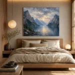 Misty Blue Fjord Vista Mountain Landscape Wall Art Canvas Print - Image 8